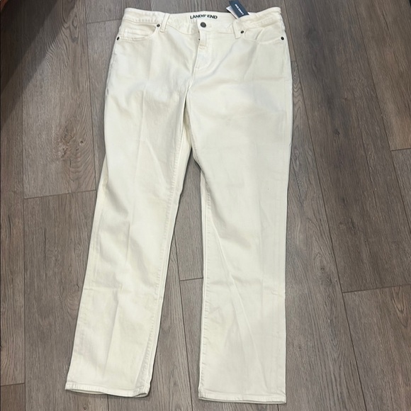 NWT Lands' End Warm Ivory Cream Mid Rise Straight Denim Jeans Size 16 - Picture 1 of 8